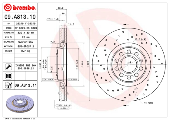 BREMBO Első féktárcsa 09.A813.11_BREMBO