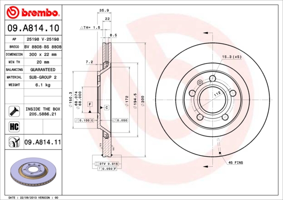 BREMBO Hátsó féktárcsa 09.A814.11_BREMBO