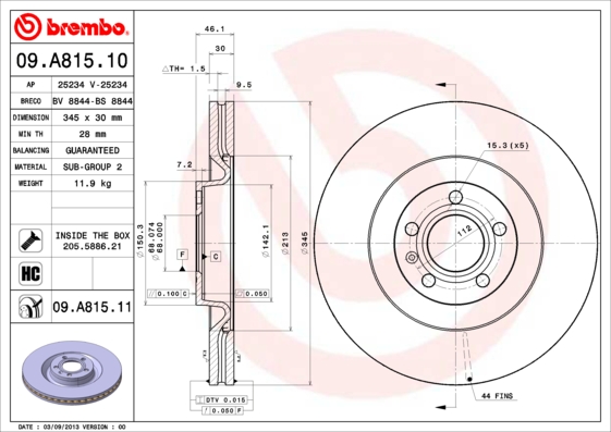 BREMBO Első féktárcsa 09.A815.11_BREMBO