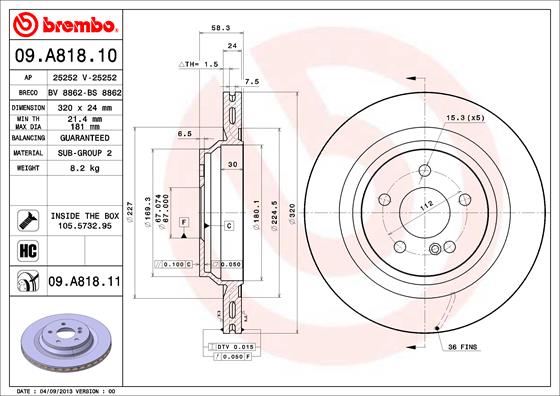 BREMBO Hátsó féktárcsa 09.A818.11_BREMBO