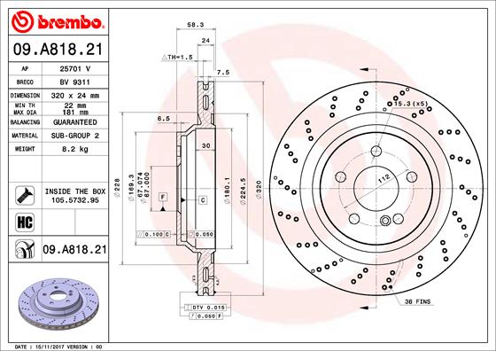 BREMBO Féktárcsa, mind 09.A818.21_BREMBO