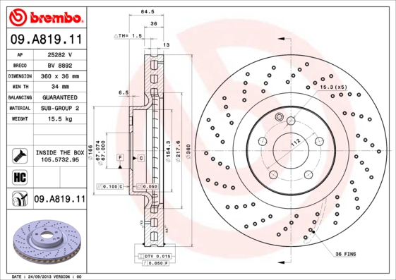 BREMBO Első féktárcsa 09.A819.11_BREMBO