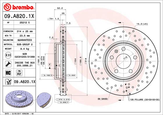 BREMBO Első féktárcsa 09.A820.1X_BREMBO