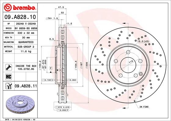 BREMBO Első féktárcsa 09.A828.11_BREMBO