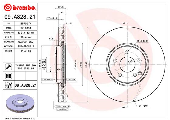 BREMBO Féktárcsa, mind 09.A828.21_BREMBO