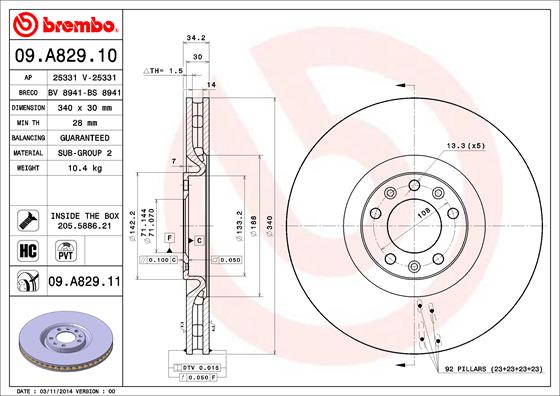 BREMBO Első féktárcsa 09.A829.11_BREMBO