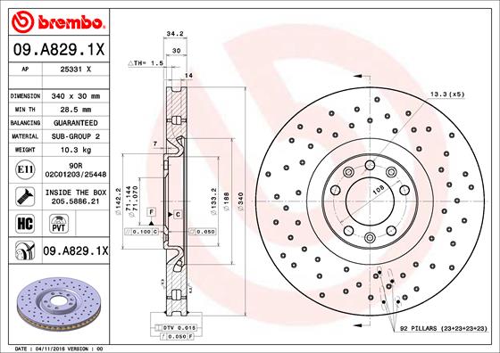 BREMBO Féktárcsa, mind 09.A829.1X_BREMBO