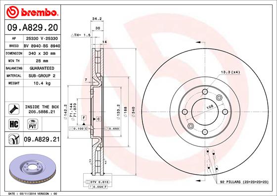 BREMBO Első féktárcsa 09.A829.21_BREMBO