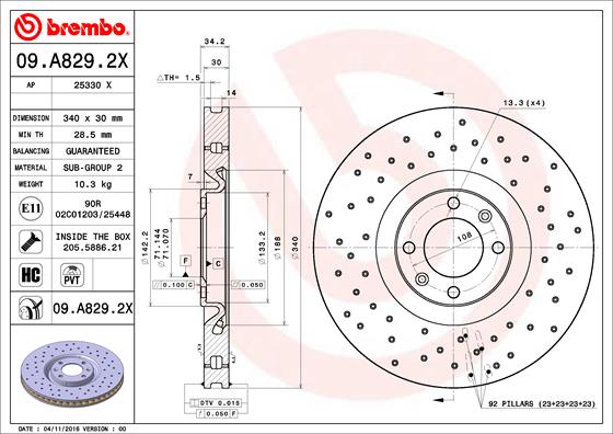 BREMBO Féktárcsa, mind 09.A829.2X_BREMBO