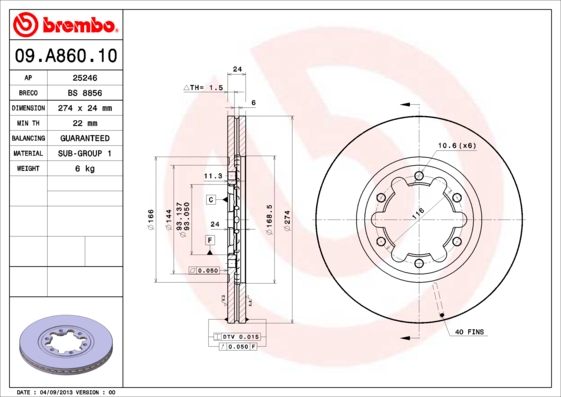 BREMBO Első féktárcsa 09.A860.10_BREMBO