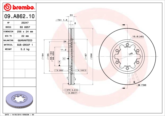 BREMBO Első féktárcsa 09.A862.10_BREMBO