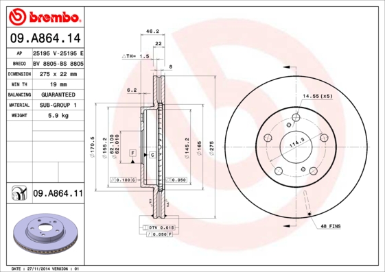 BREMBO Első féktárcsa 09.A864.11_BREMBO