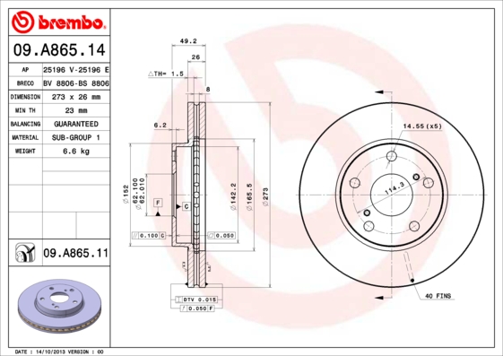 BREMBO Első féktárcsa 09.A865.11_BREMBO