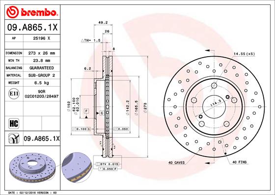 BREMBO Féktárcsa, mind 09.A865.1X_BREMBO