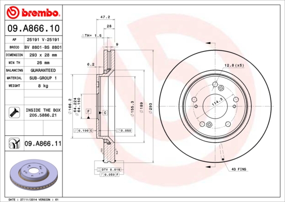 BREMBO Első féktárcsa 09.A866.10_BREMBO