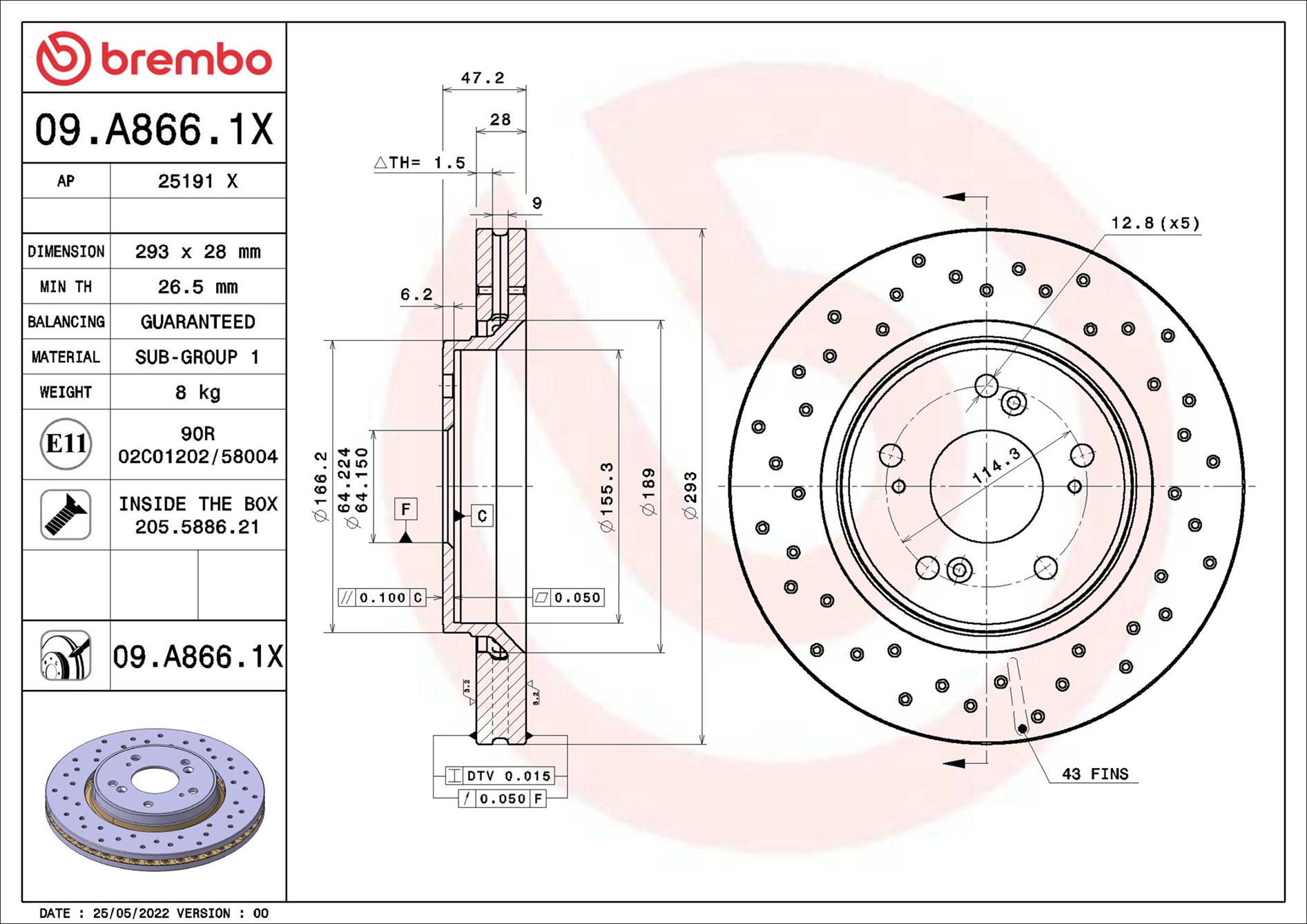 BREMBO Féktárcsa, mind 09.A866.1X_BREMBO