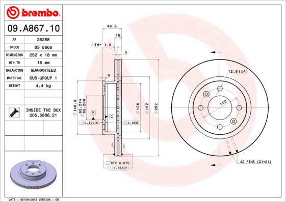 BREMBO Első féktárcsa 09.A867.10_BREMBO