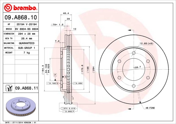 BREMBO Első féktárcsa 09.A868.10_BREMBO