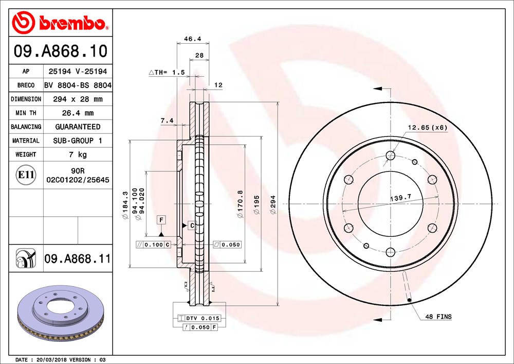 BREMBO Első féktárcsa 09.A868.11_BREMBO