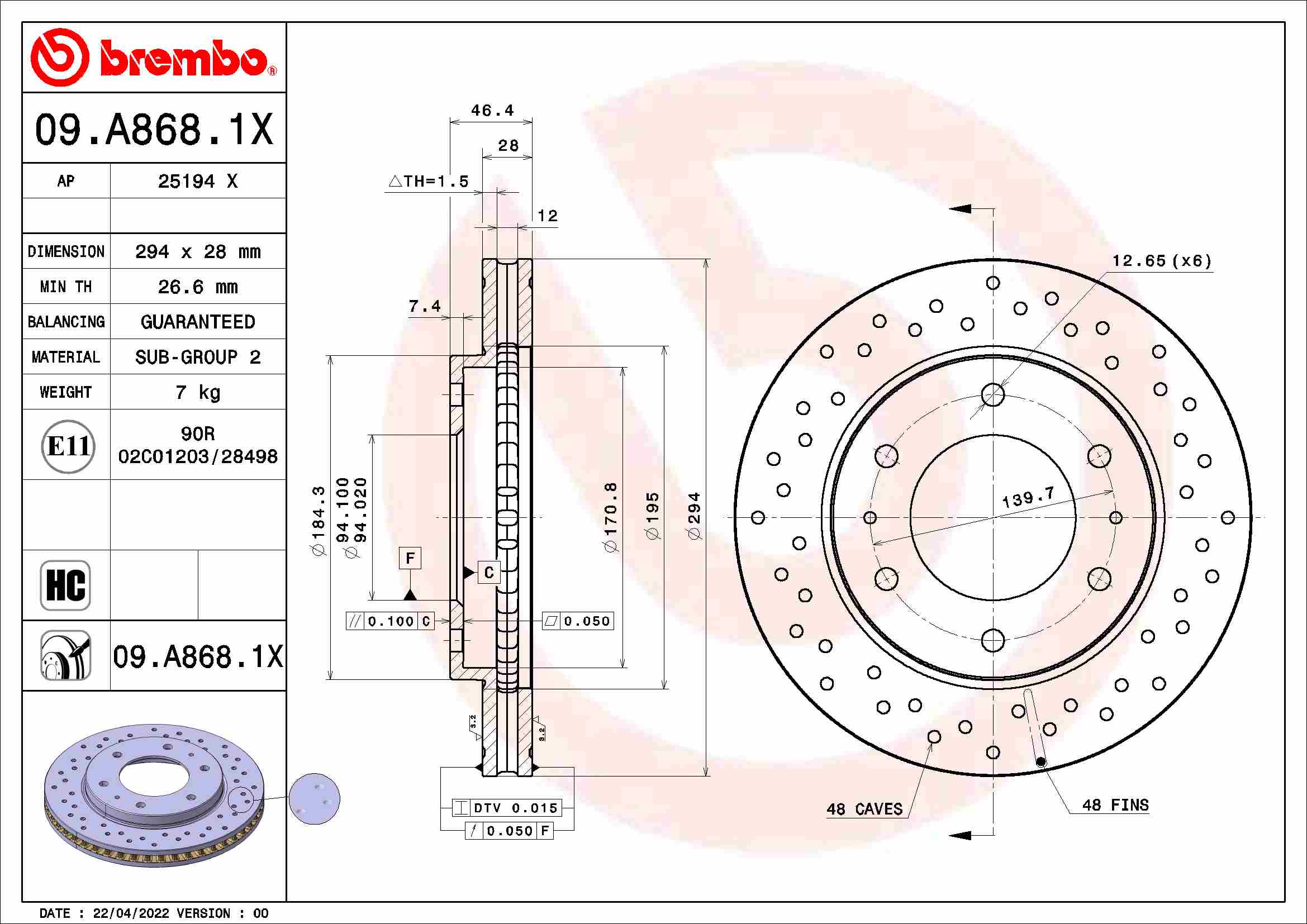 BREMBO Féktárcsa, mind 09.A868.1X_BREMBO