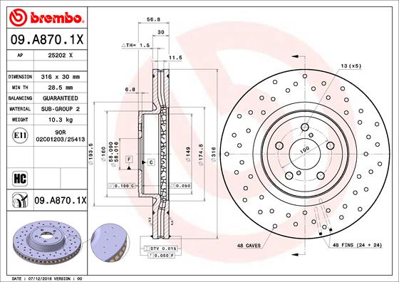 BREMBO Féktárcsa, mind 09.A870.1X_BREMBO