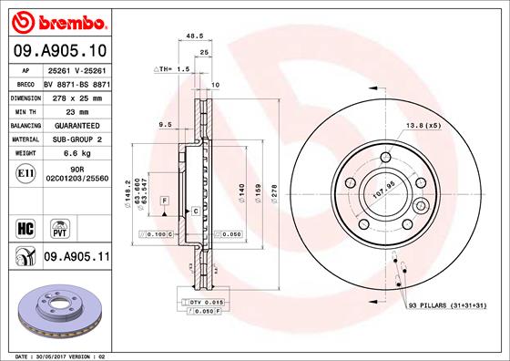 BREMBO Első féktárcsa 09.A905.10_BREMBO