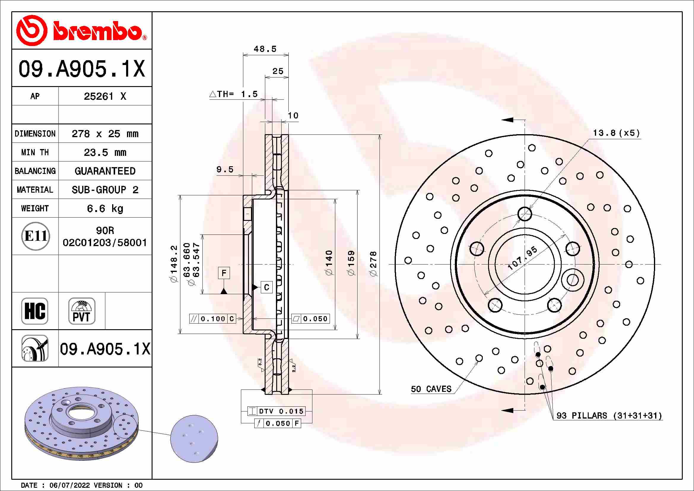 BREMBO Féktárcsa, mind 09.A905.1X_BREMBO