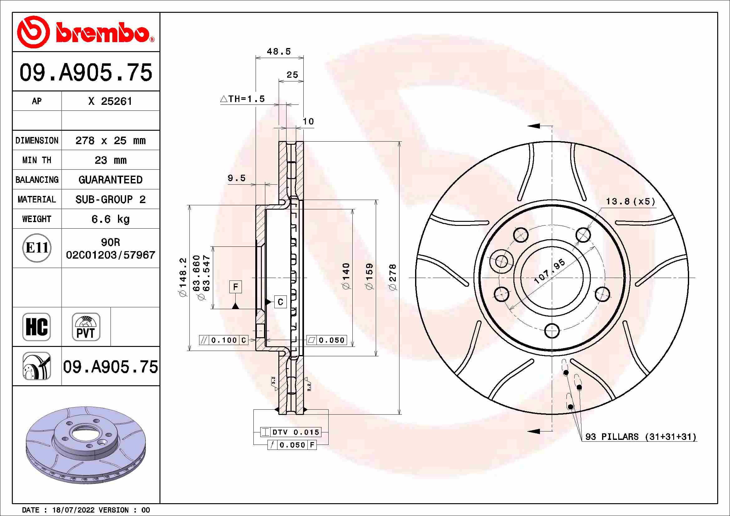 BREMBO Féktárcsa, mind 09.A905.75_BREMBO