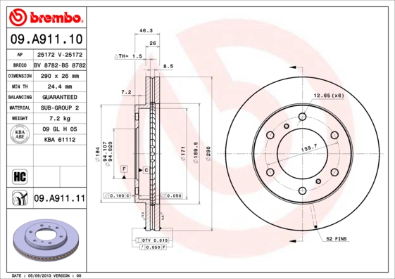 BREMBO Első féktárcsa 09.A911.10_BREMBO