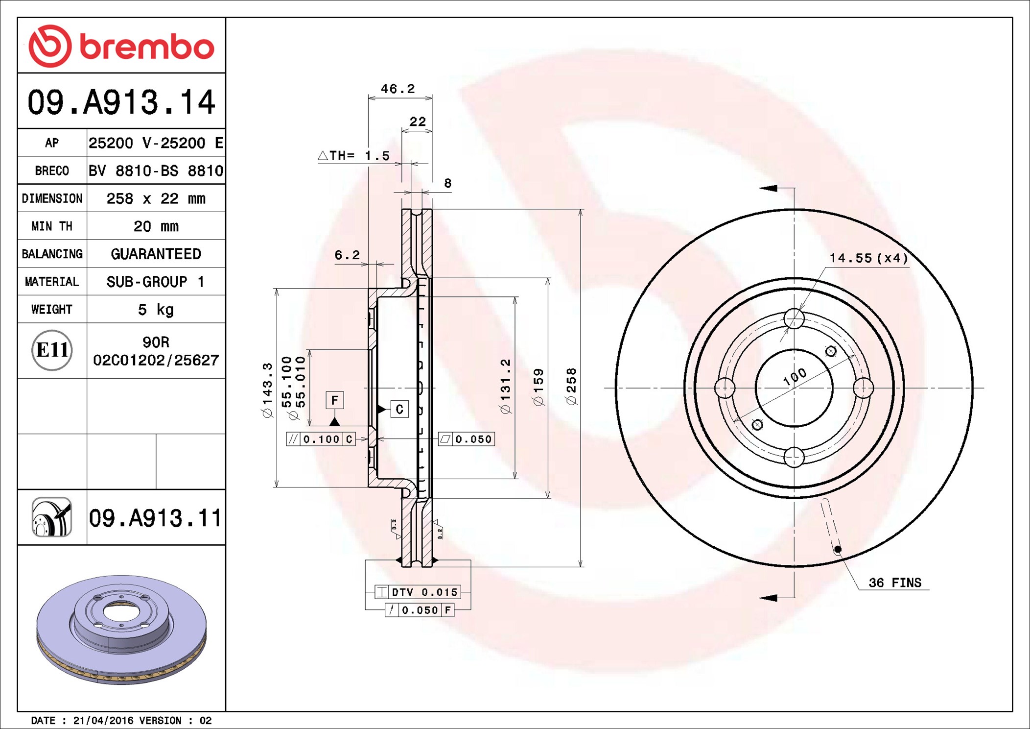 BREMBO Első féktárcsa 09.A913.14_BREMBO