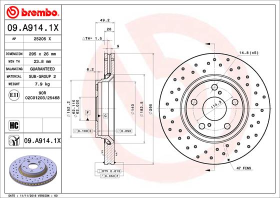 BREMBO Első féktárcsa 09.A914.1X_BREMBO