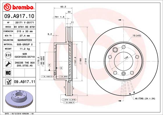 BREMBO Féktárcsa, mind 09.A917.11_BREMBO