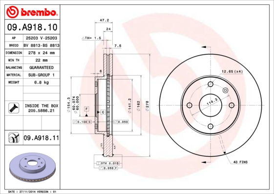 BREMBO Első féktárcsa 09.A918.11_BREMBO