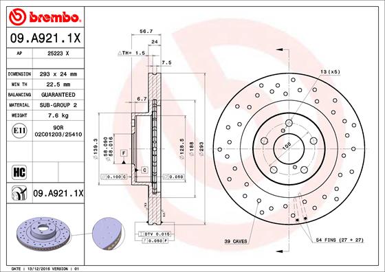 BREMBO Féktárcsa, mind 09.A921.1X_BREMBO