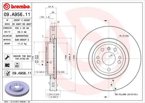 BREMBO Első féktárcsa 09.A956.11_BREMBO