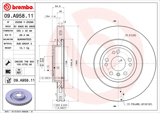 BREMBO Első féktárcsa 09.A958.11_BREMBO