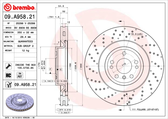 BREMBO Első féktárcsa 09.A958.21_BREMBO