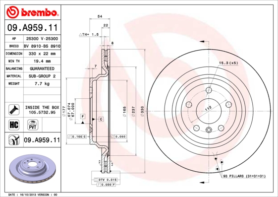 BREMBO Hátsó féktárcsa 09.A959.11_BREMBO