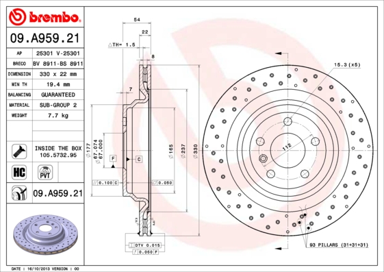 BREMBO Hátsó féktárcsa 09.A959.21_BREMBO