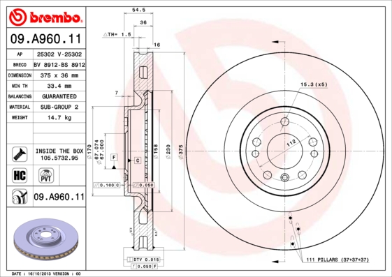 BREMBO Első féktárcsa 09.A960.11_BREMBO