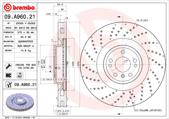 BREMBO Első féktárcsa 09.A960.21_BREMBO