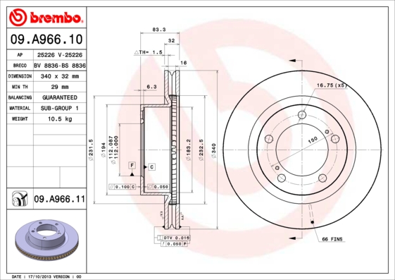 BREMBO Első féktárcsa 09.A966.10_BREMBO