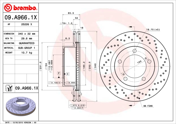 BREMBO Első féktárcsa 09.A966.1X_BREMBO