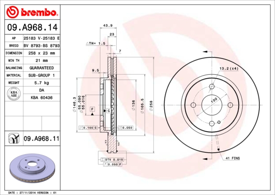 BREMBO Féktárcsa, mind 09.A968.11_BREMBO