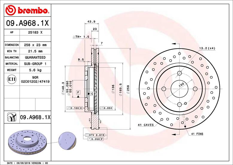 BREMBO Féktárcsa, mind 09.A968.1X_BREMBO