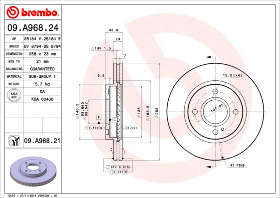 BREMBO Első féktárcsa 09.A968.24_BREMBO