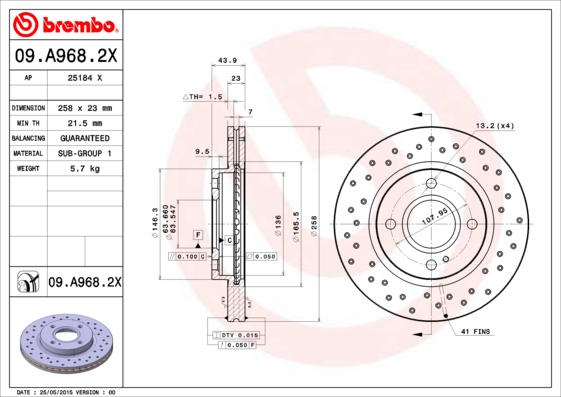 BREMBO Első féktárcsa 09.A968.2X_BREMBO