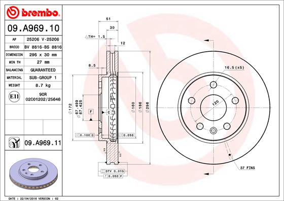 BREMBO Féktárcsa, mind 09.A969.11_BREMBO