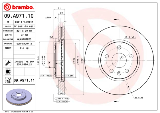 BREMBO Első féktárcsa 09.A971.11_BREMBO