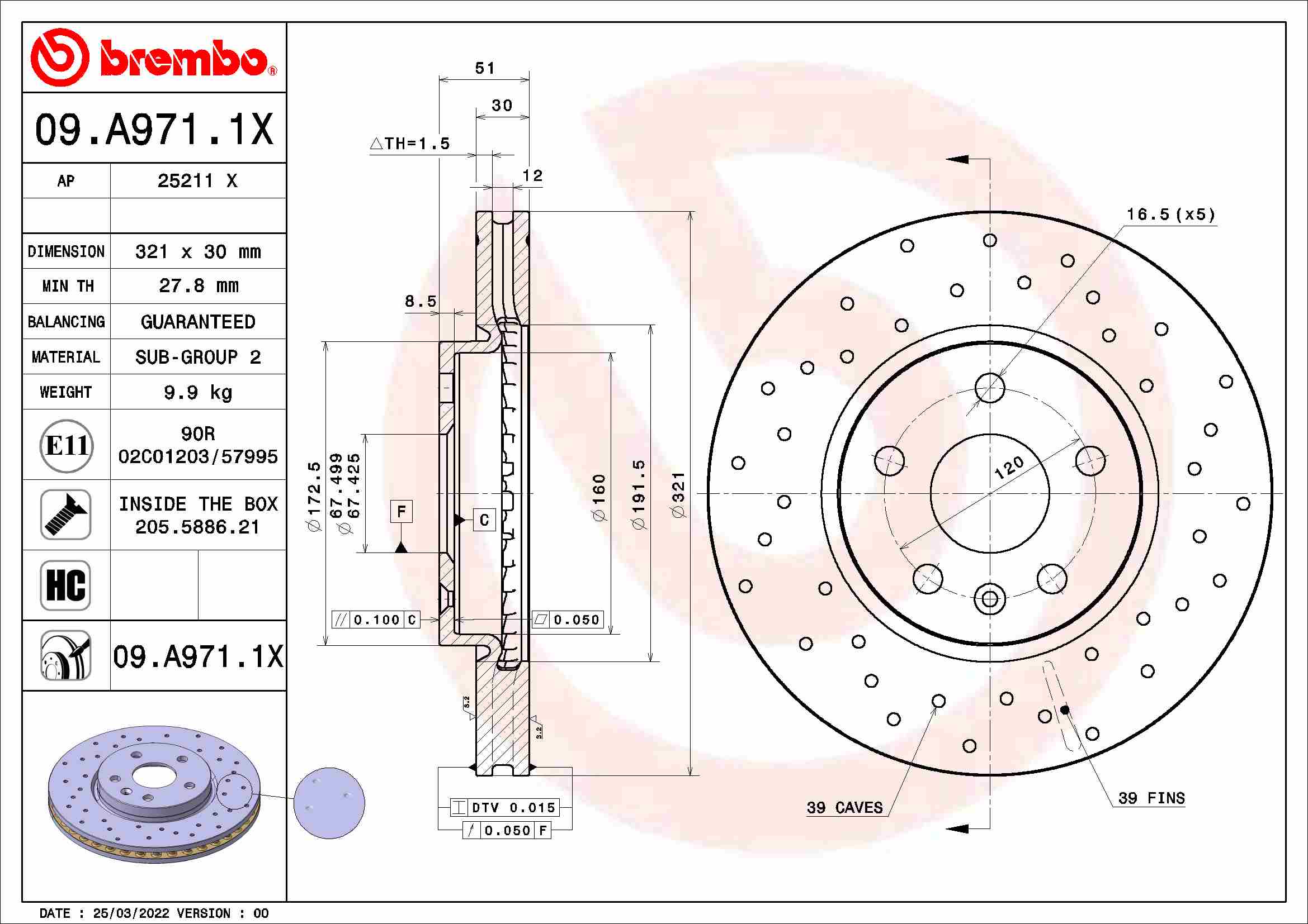 BREMBO Féktárcsa, mind 09.A971.1X_BREMBO